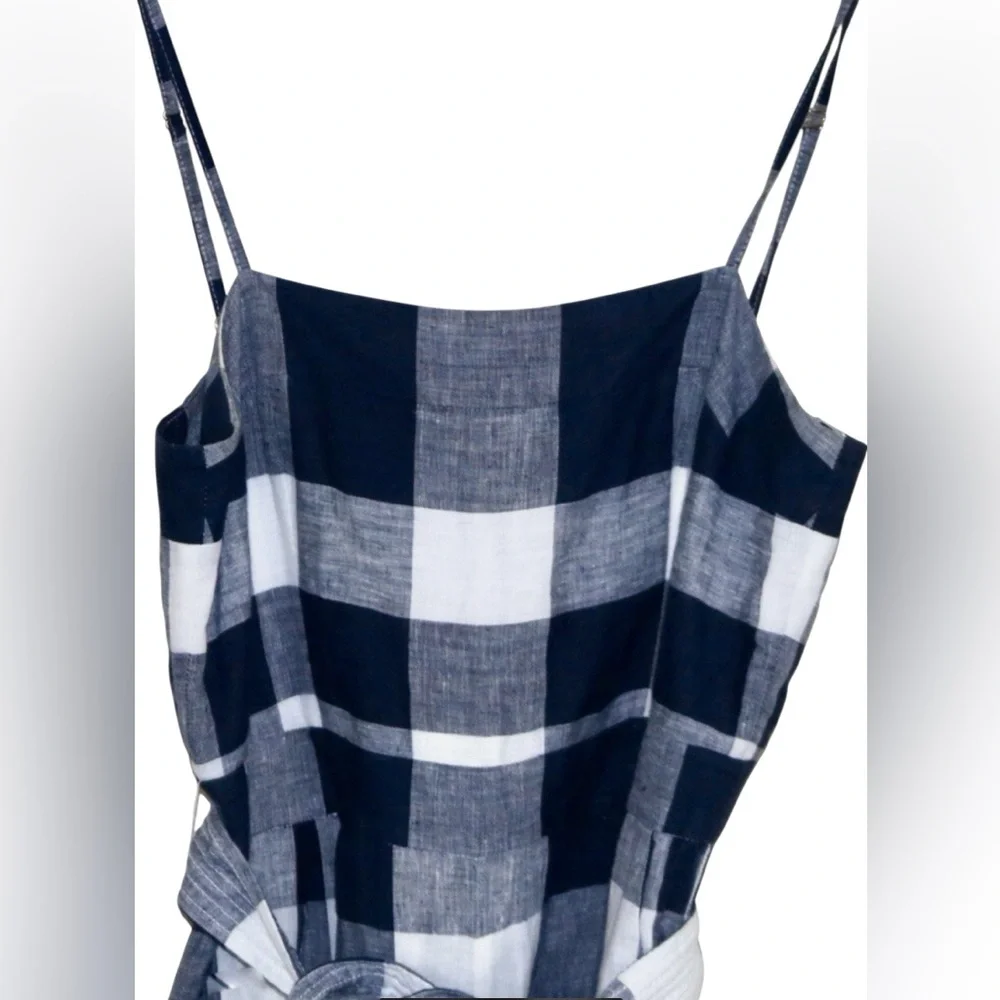 J.Crew Wide Leg Linen‎ Jumpsuit in Gingham Beauchamps Belted Size 2